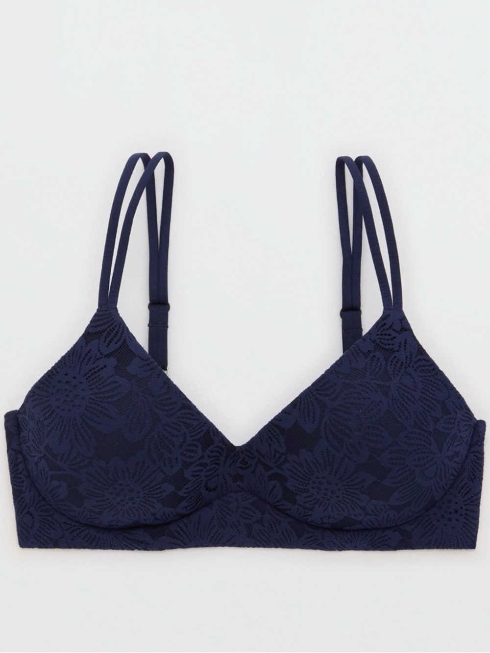 Aerie Navy Floral Lace Wireless Push Up Bra 36B NWT Real Good Comfort Bralette